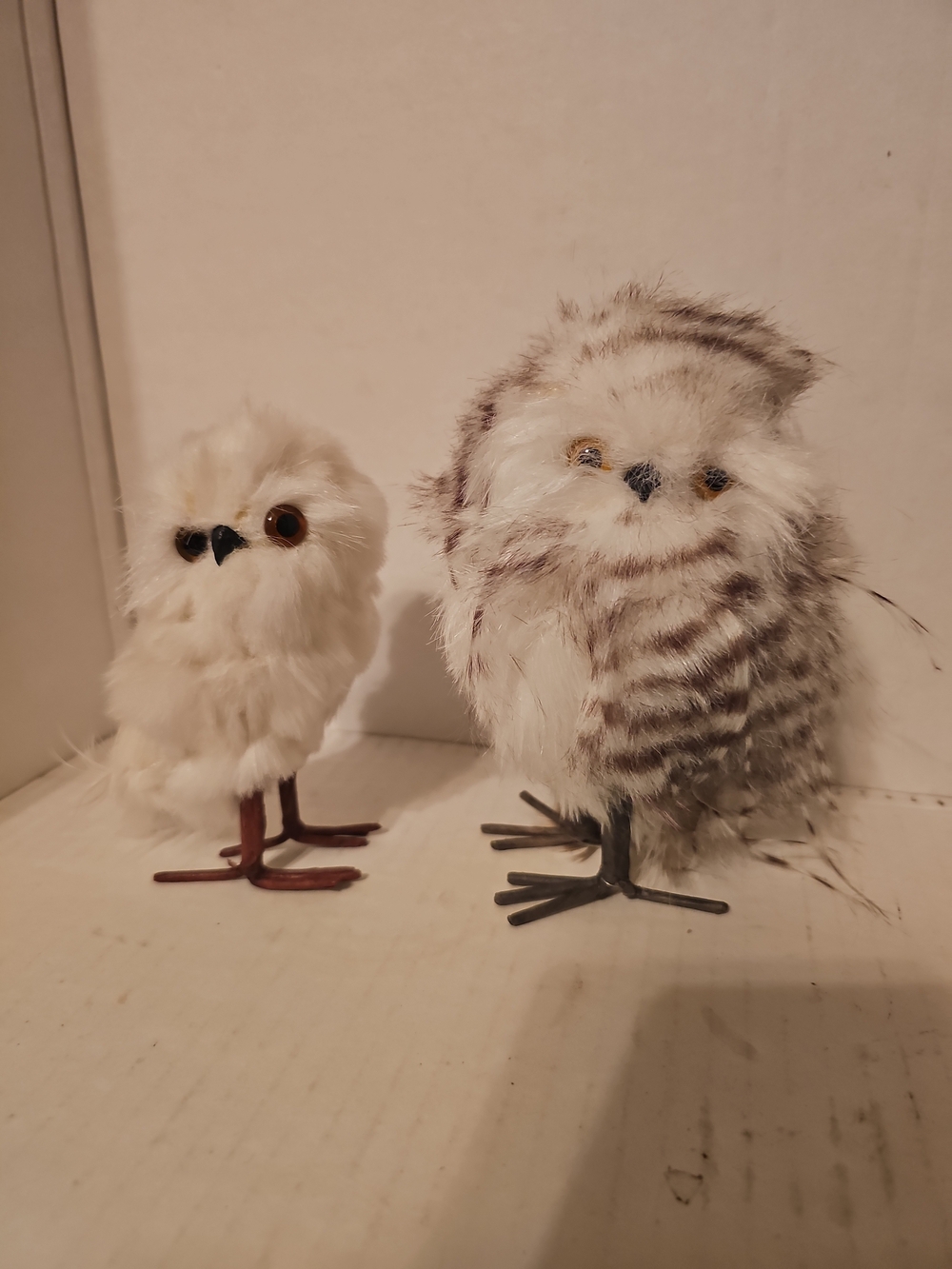 Realistic Standing Owl Figure 6" Faux Feathers Cabin Bird set of 2